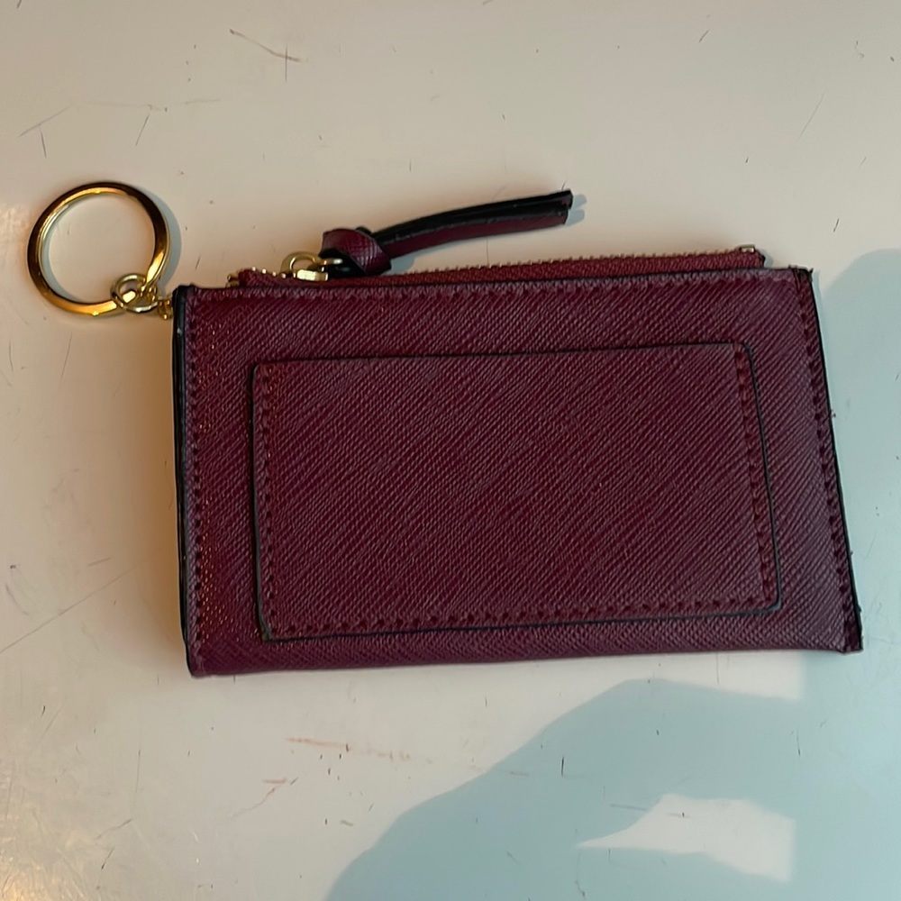 Burgundy wallet coin purse keychain Leather zippers pocket red